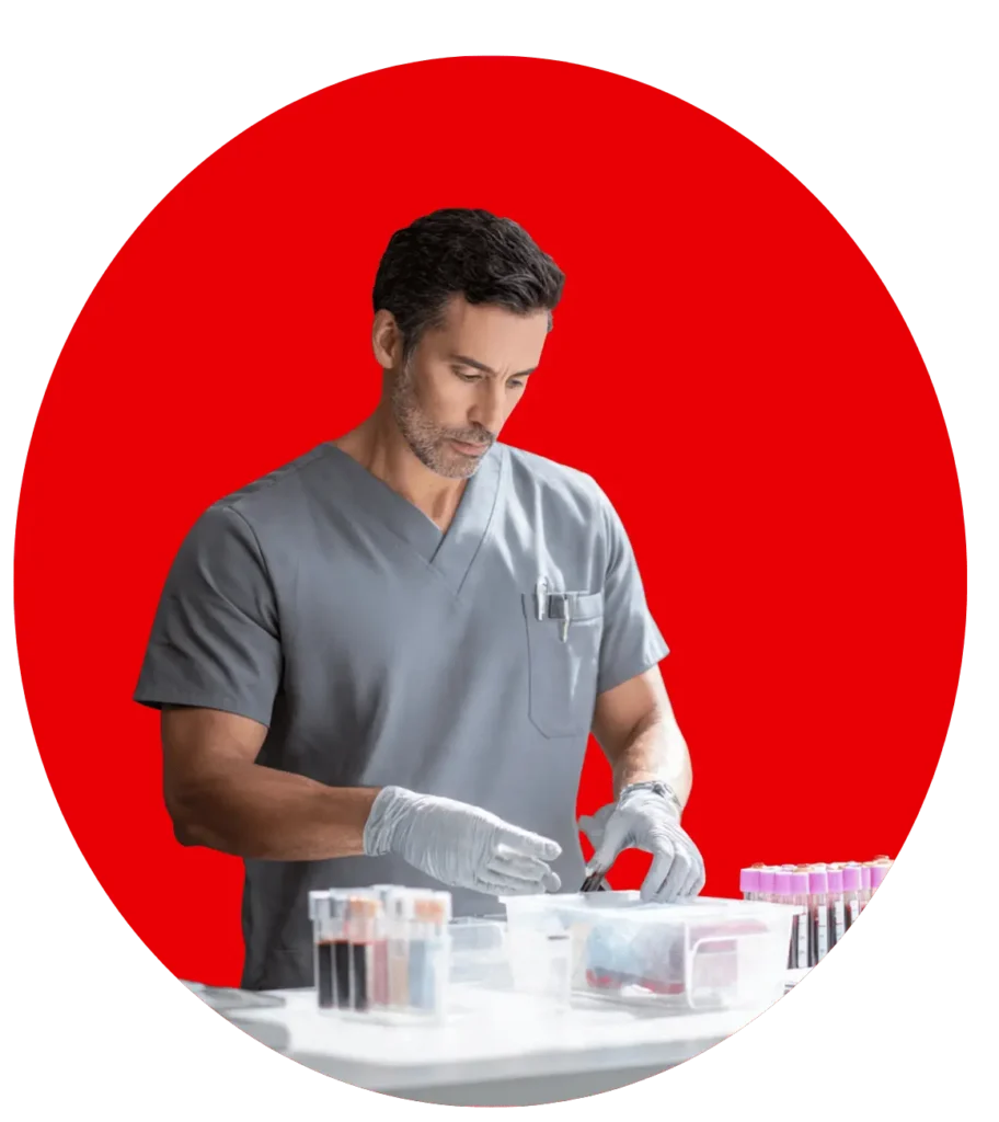 Mobile phlebotomy professional providing on-demand blood draw and healthcare staffing support services