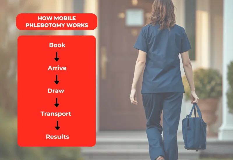 Mobile phlebotomist setting up sterile equipment for at-home blood
draw appointment