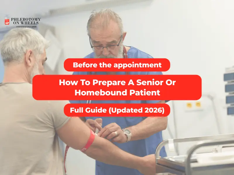 Senior patient preparing for an at-home blood draw appointment with step-by-step guidance for caregivers and homebound individuals.