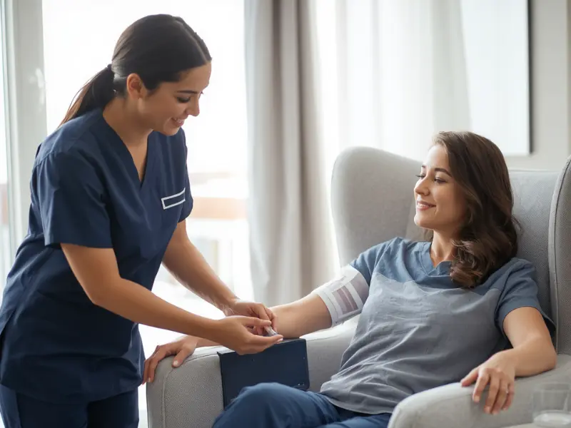 Patient relaxed at home during mobile therapeutic phlebotomy session